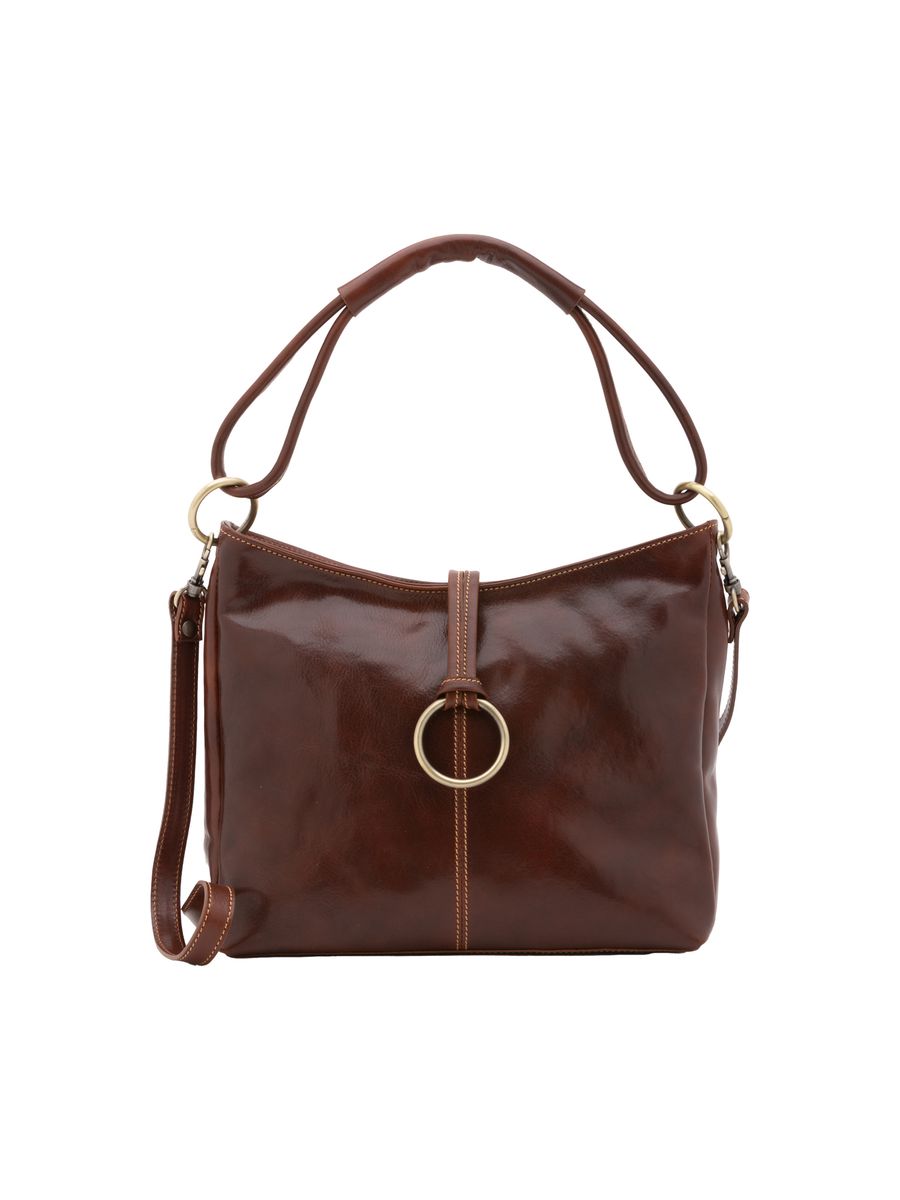 Leder-Hobo-Tasche mit Ring-Detail