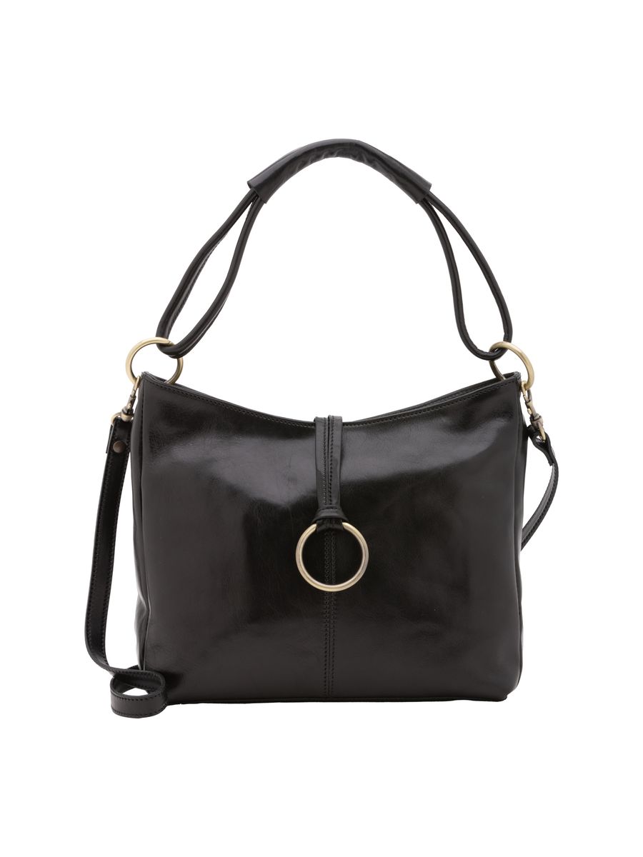 Leder-Hobo-Tasche mit Ring-Detail