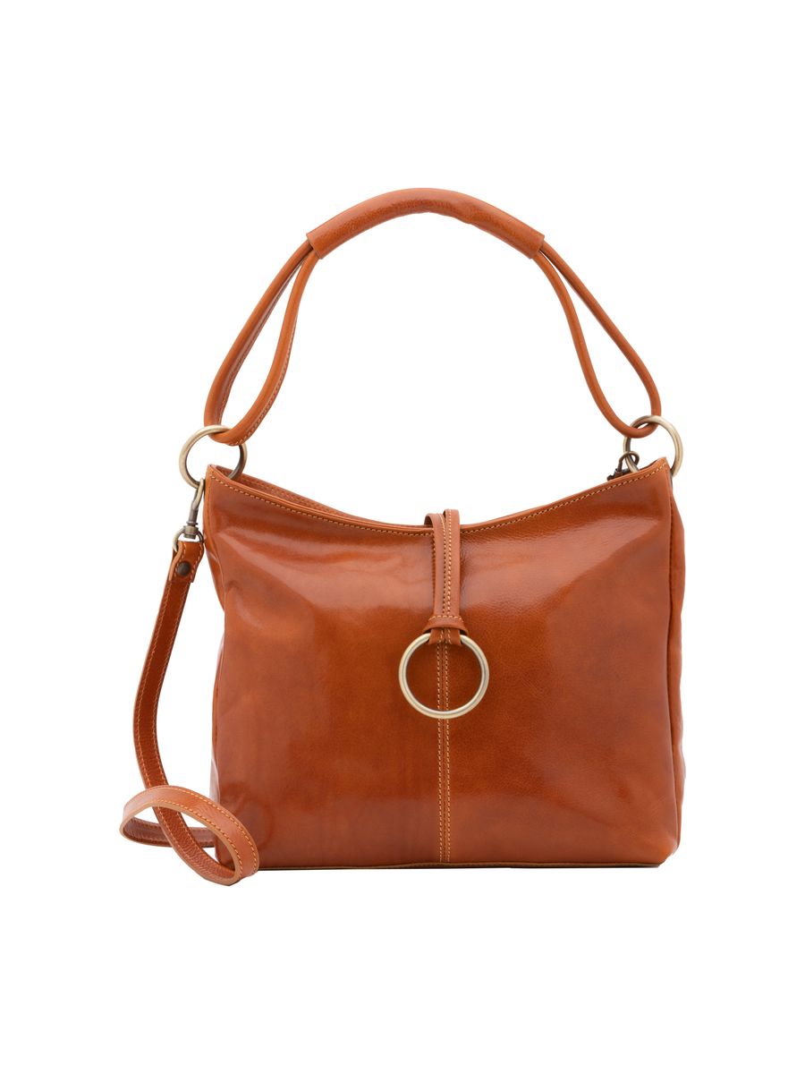 Leder-Hobo-Tasche mit Ring-Detail