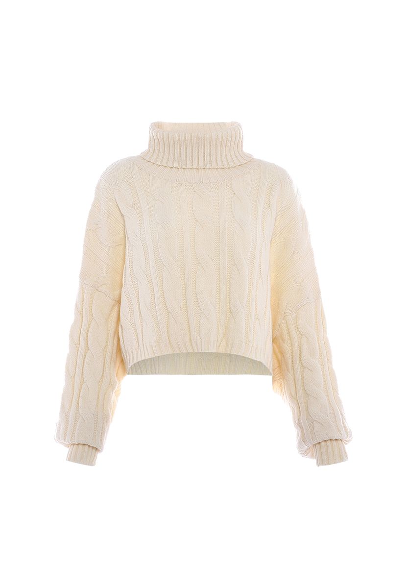 Kurzer Zopfstrick-Rollkragenpullover