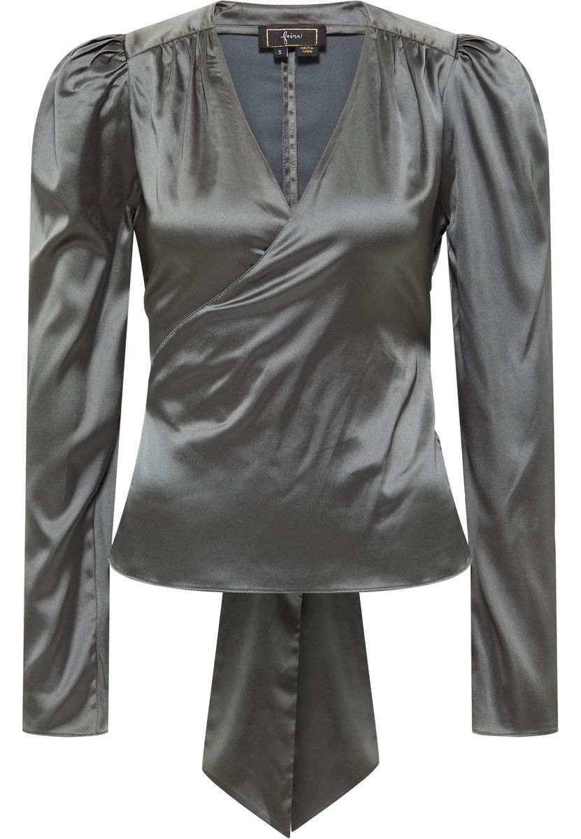 Satin-Wickelbluse mit rückseitigem Bindeband