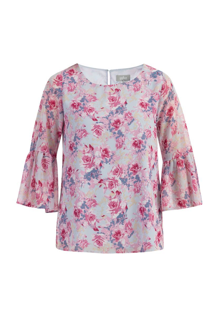 Florale Bluse mit Trompetenärmeln
