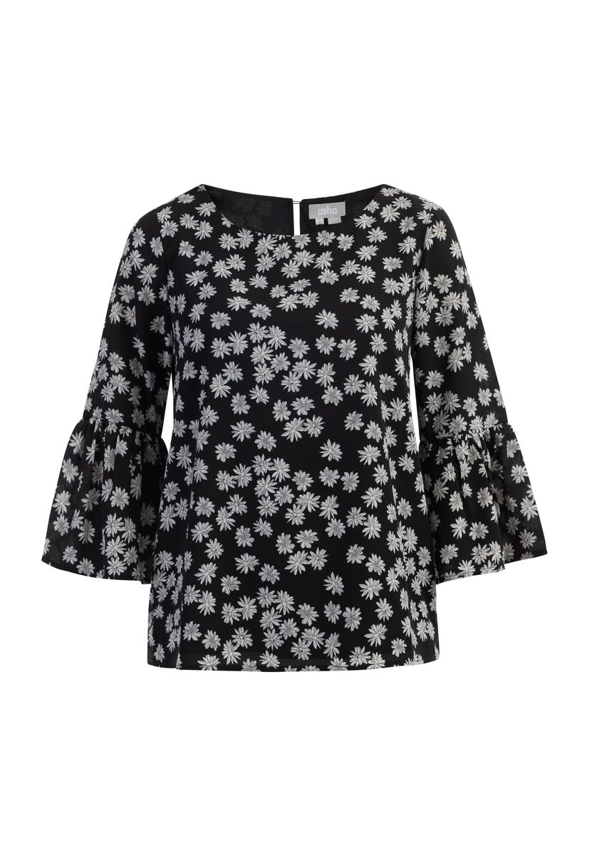 Florale Bluse mit Trompetenärmeln
