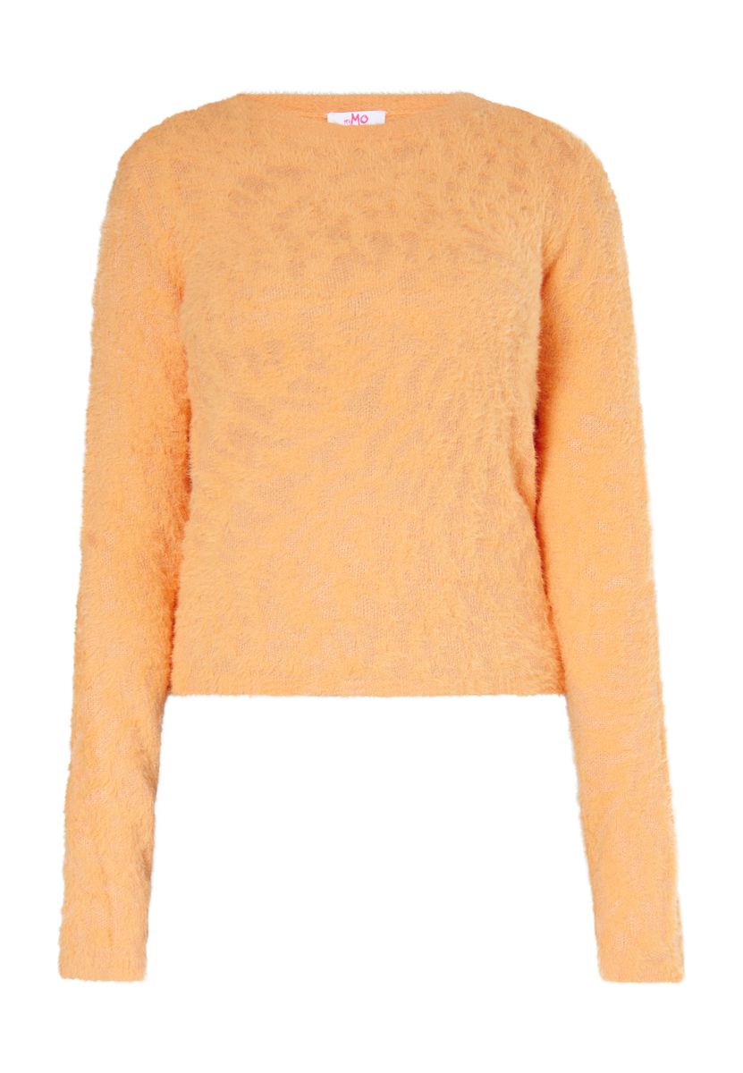 Flauschiger Crewneck-Pullover mit Tiermuster