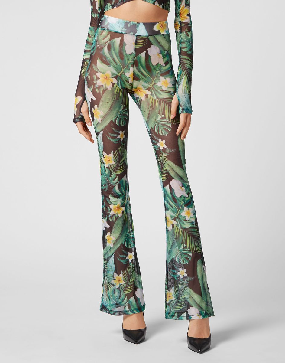 Schlaghose mit tropischem Blumenprint