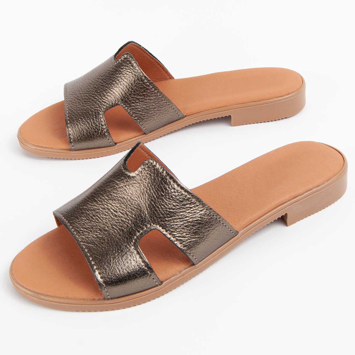 Metallic-Leder-Sandalen mit H-Riemen