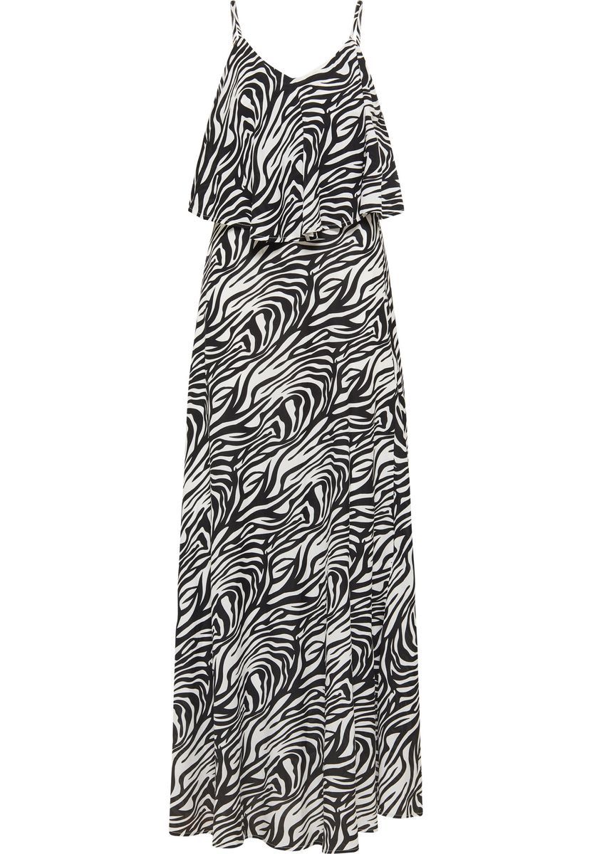 Maxikleid mit Zebra-Print und Rüschen