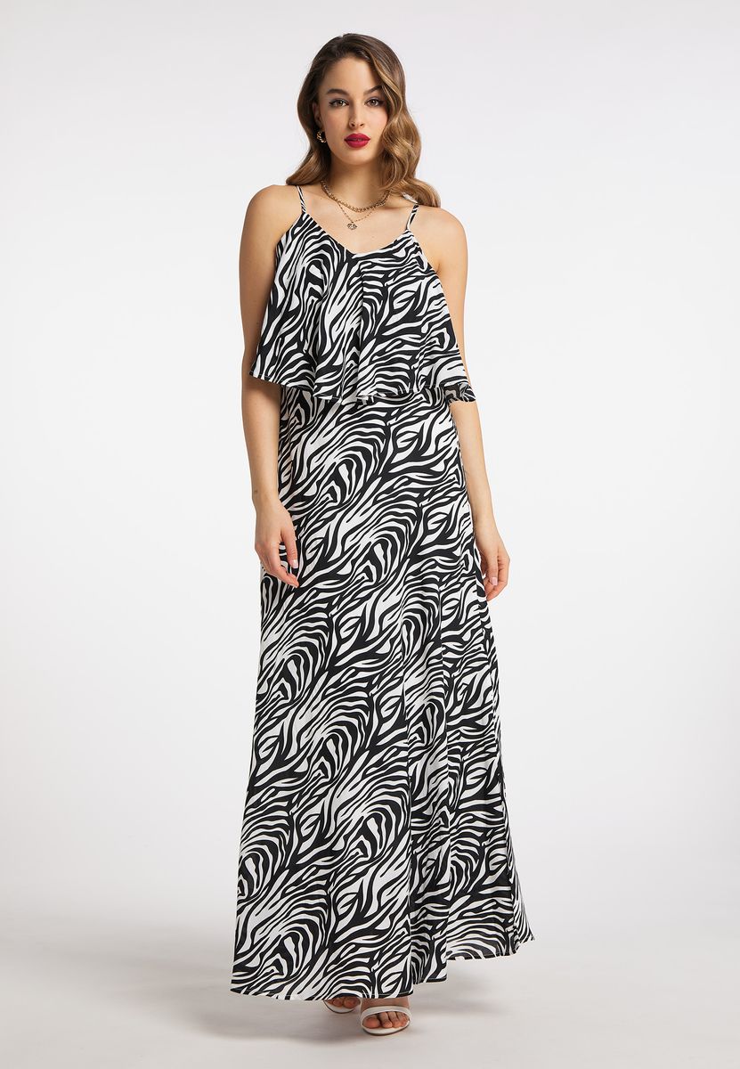 Maxikleid mit Zebra-Print und Rüschen
