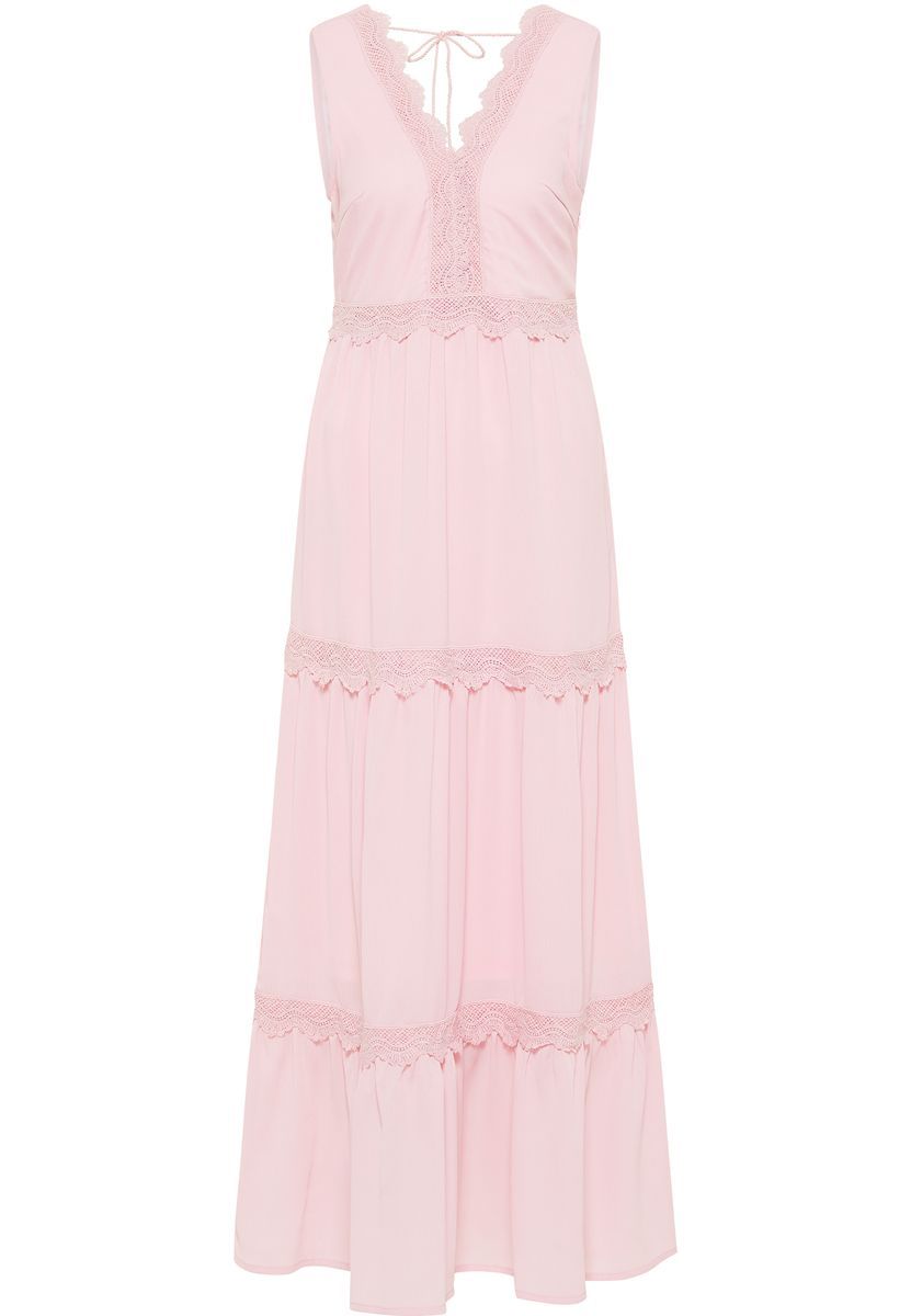Stufen-Maxikleid mit Spitzenbesatz