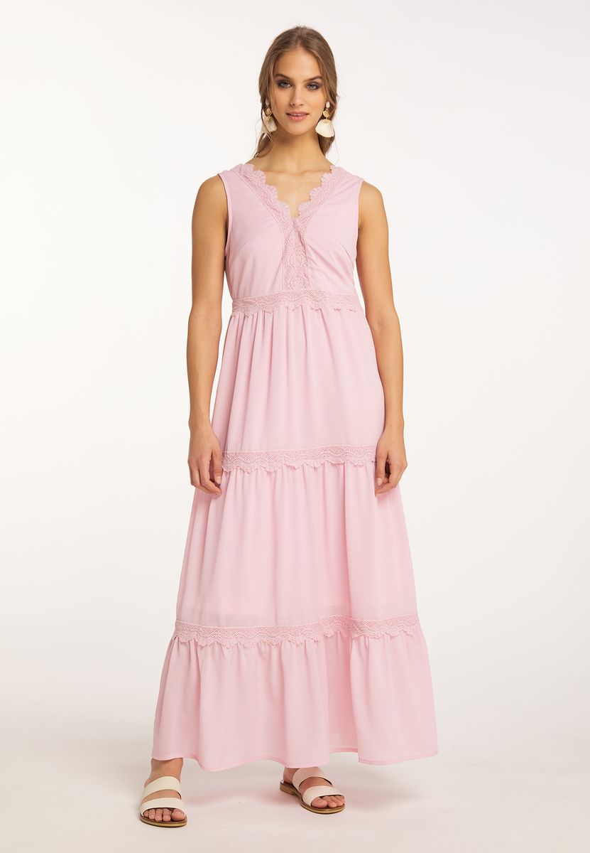 Stufen-Maxikleid mit Spitzenbesatz