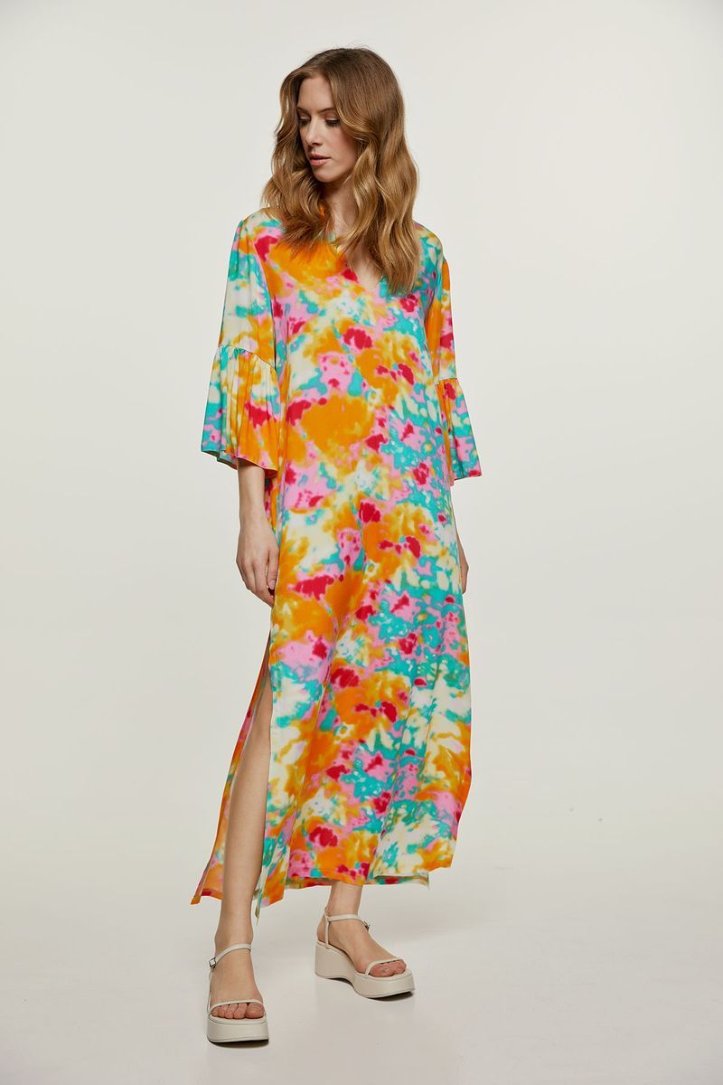 Fließender Kaftan mit abstraktem Blumenmuster