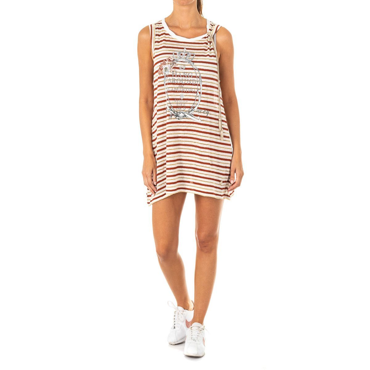 Gestreiftes Tank-Kleid aus Leinenmischung