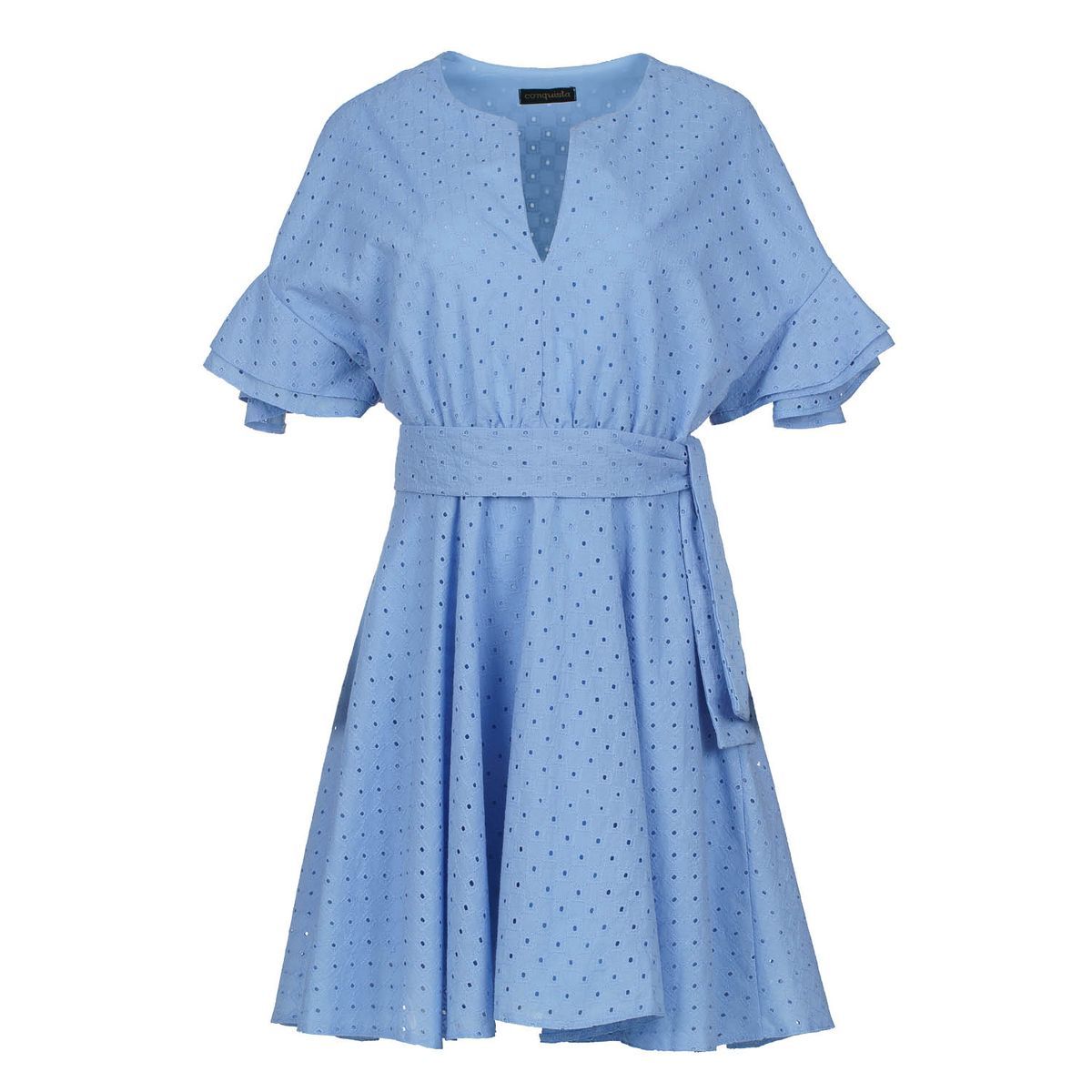 Besticktes Lochstickerei-Kleid mit Rüschen