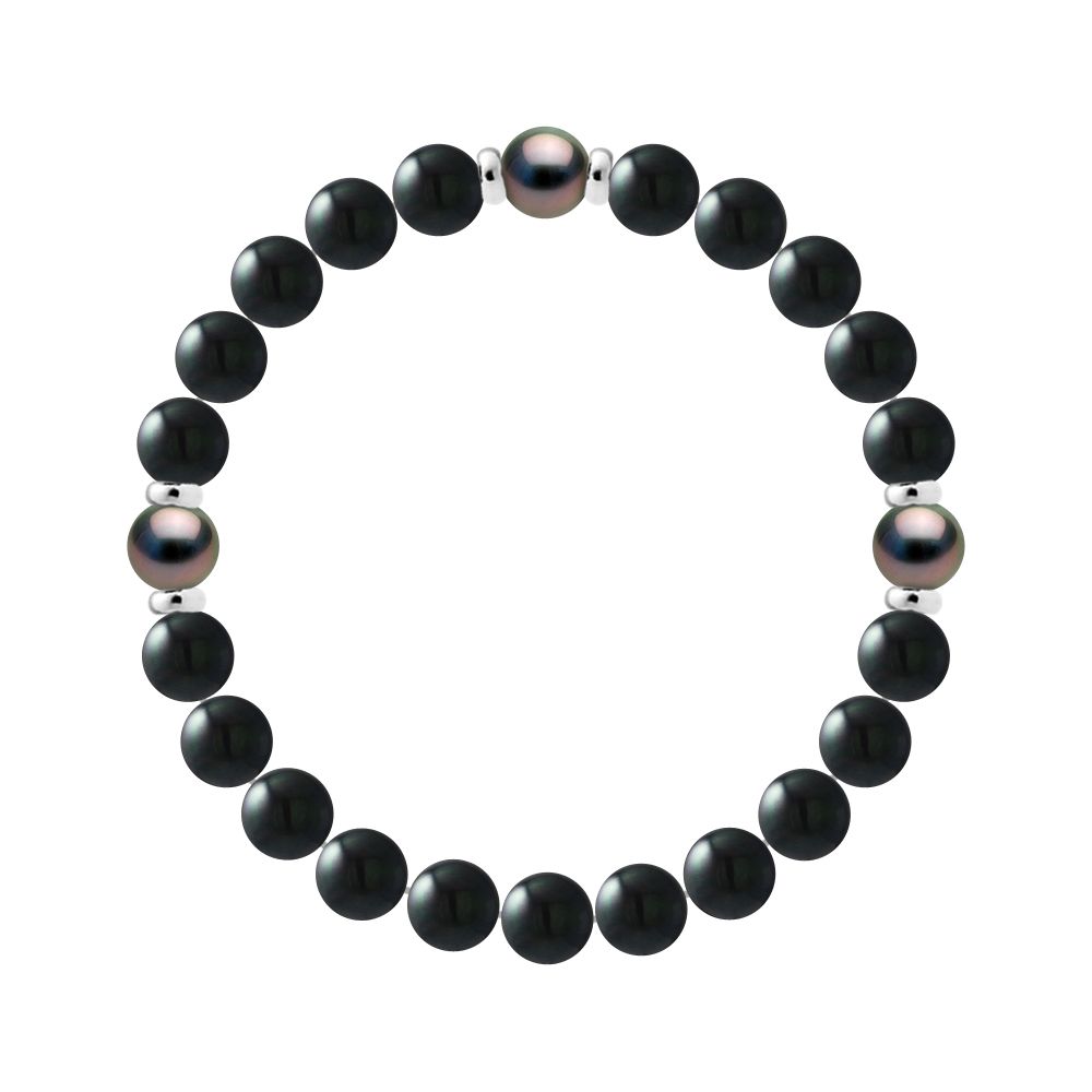 Tahiti-Perlen- und Onyx-Perlenarmband