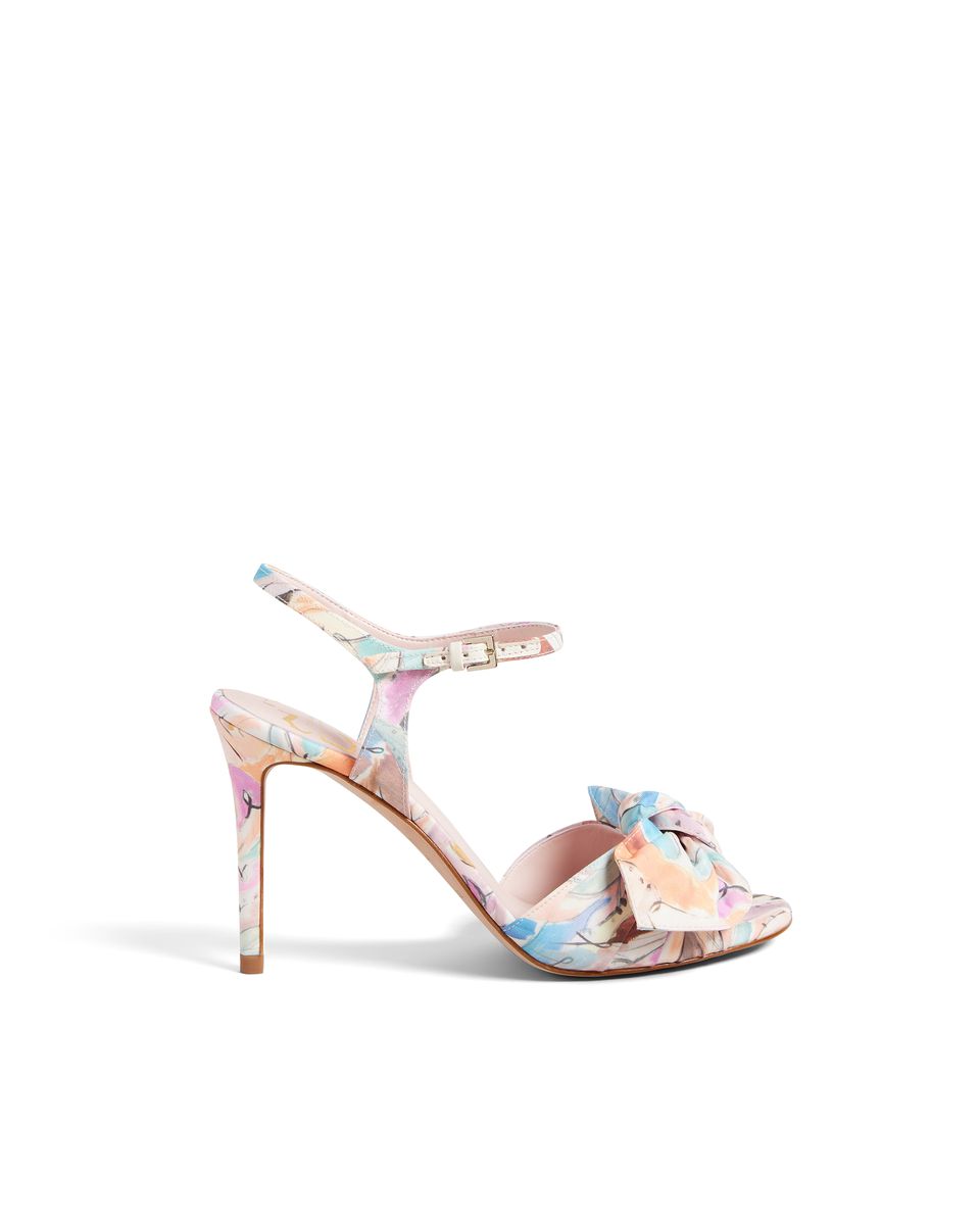 Stiletto-Sandalen mit Kunstdruck und Schleife