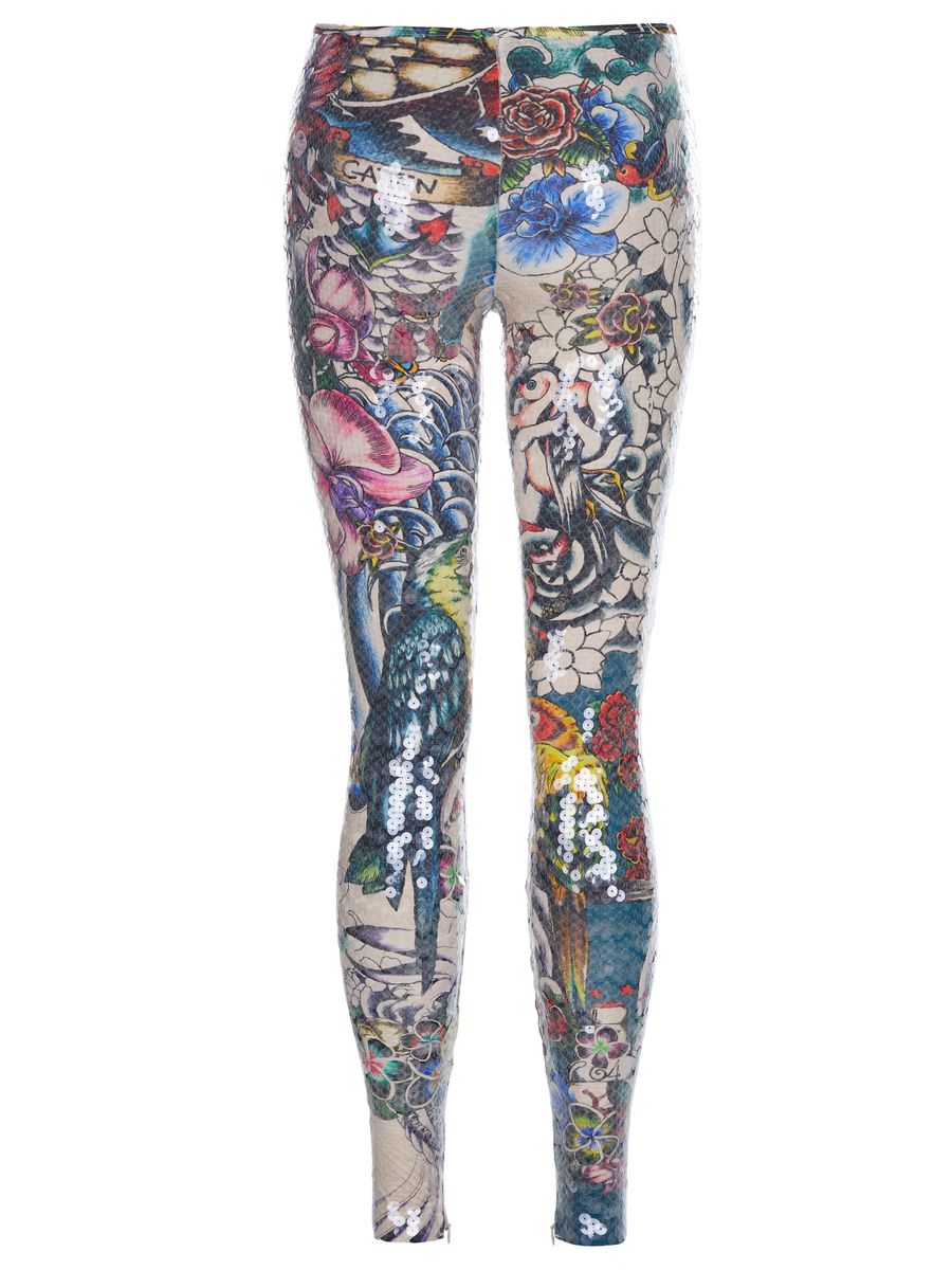 Tattoo-Print Leggings mit Pailletten-Besatz