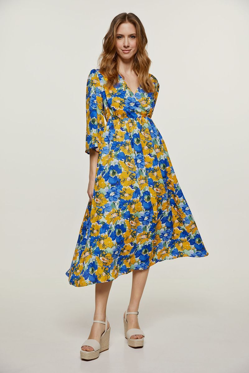 Florales Midikleid mit Empire-Linie