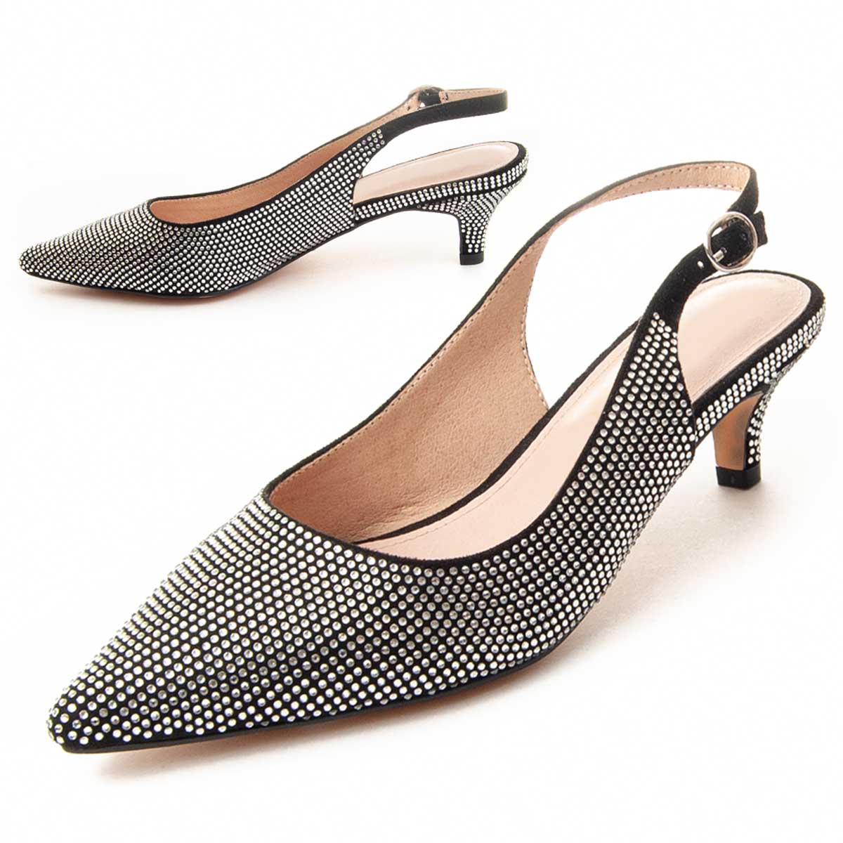 Funkelnde Slingback-Pumps mit Pfennigabsatz