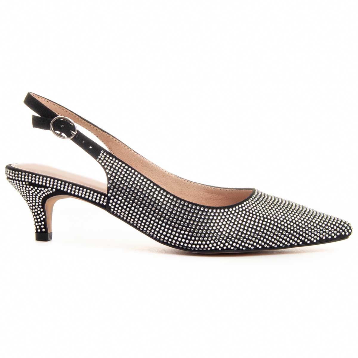 Funkelnde Slingback-Pumps mit Pfennigabsatz