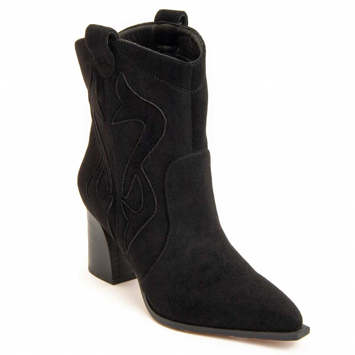 Western-Stiefeletten mit Stickerei und Blockabsatz