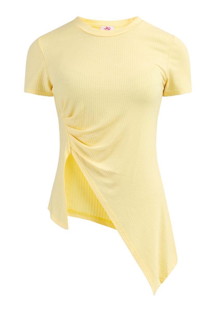 Asymmetrisches Rippstrick-Top mit Drapierung