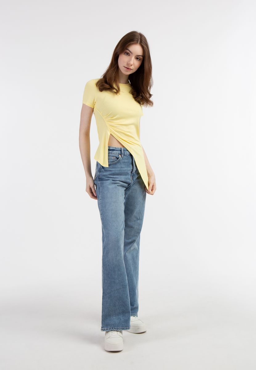 Asymmetrisches Rippstrick-Top mit Drapierung