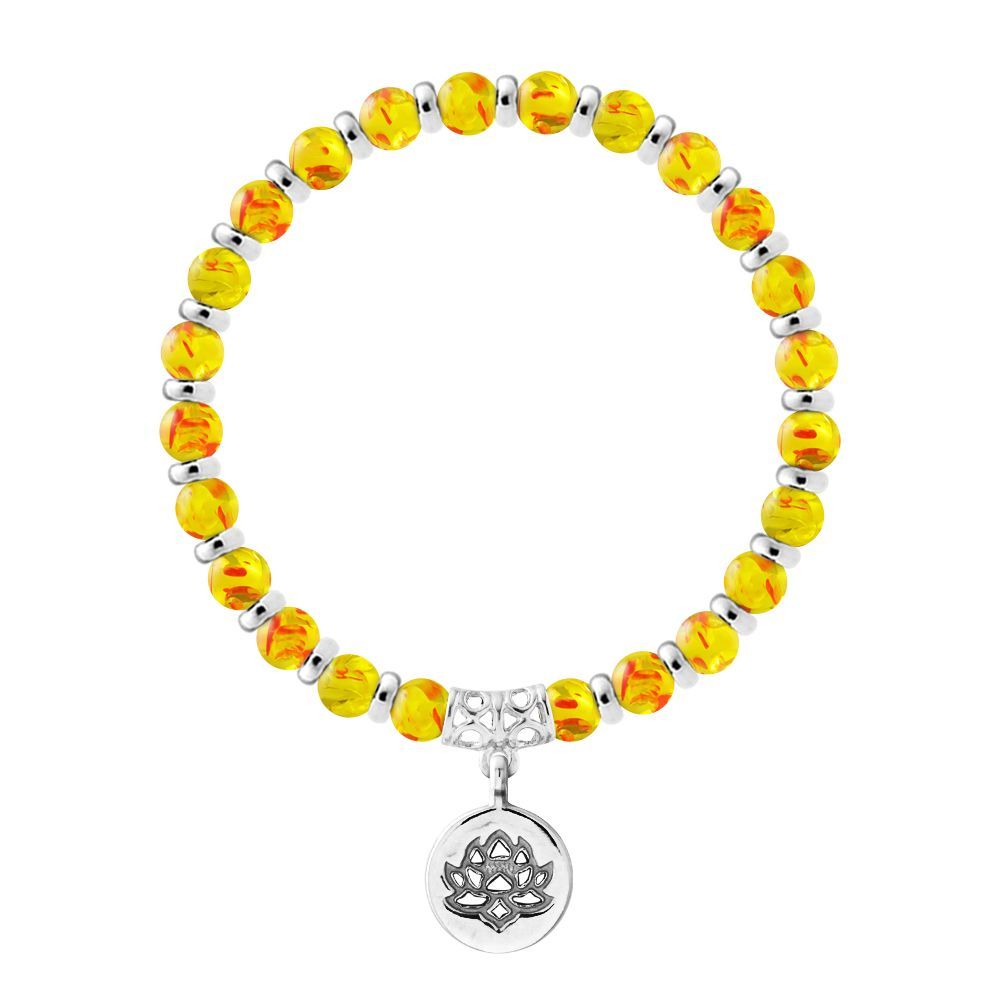 Elastisches Bernstein-Perlenarmband mit Lotus