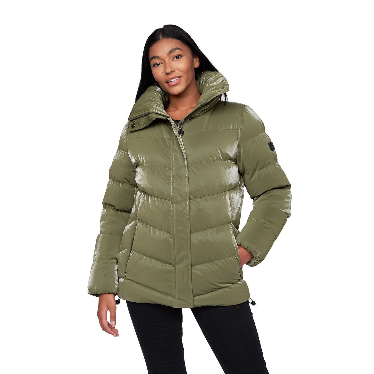 Glänzende Steppjacke mit Stehkragen