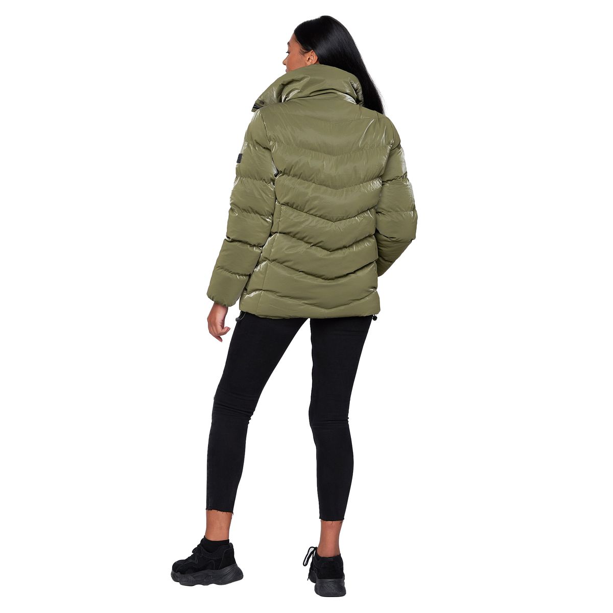Glänzende Steppjacke mit Stehkragen