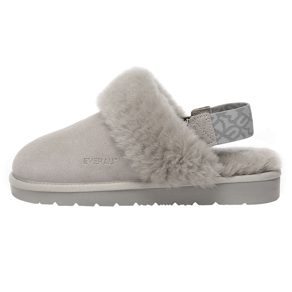 Slingback-Hausschuhe aus Wildleder mit Fellkragen