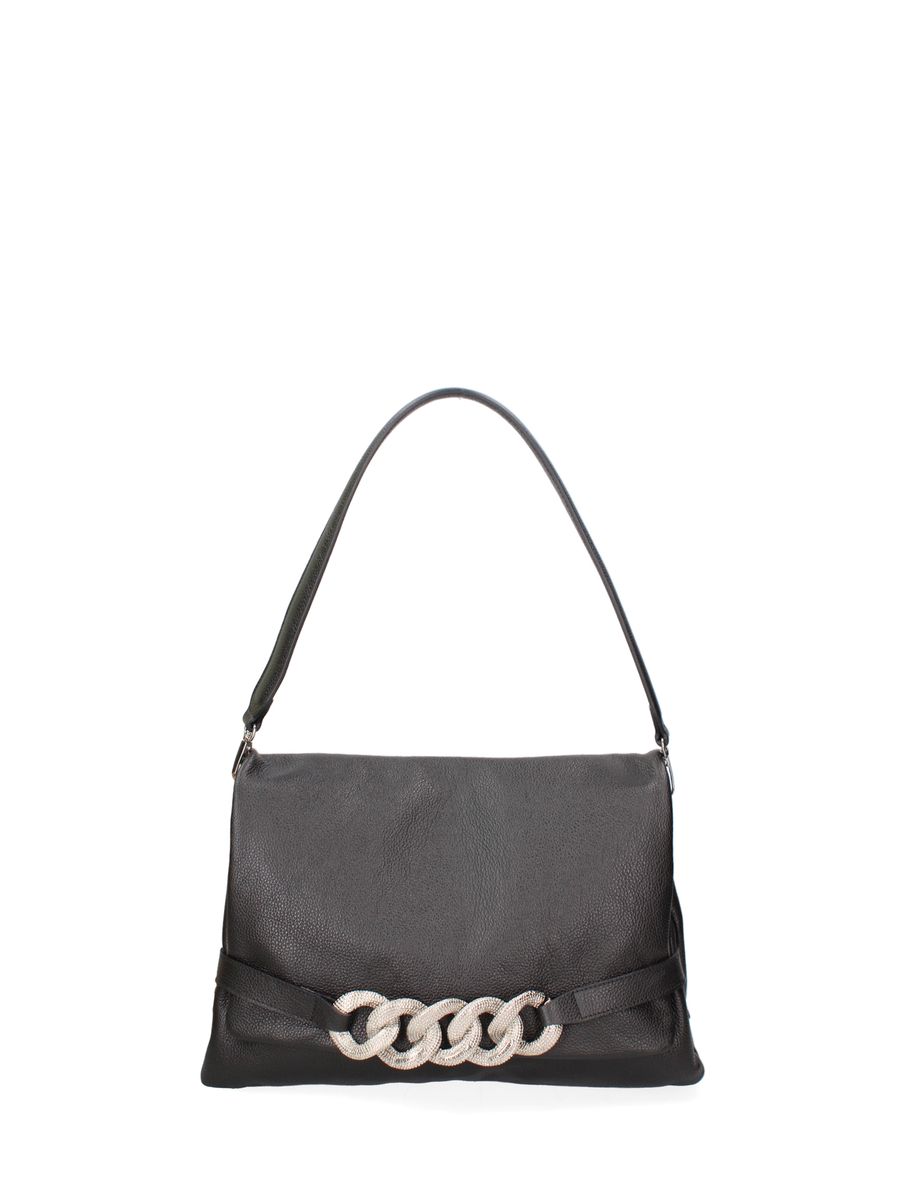 Strukturierte Leder-Schultertasche mit Überschlag