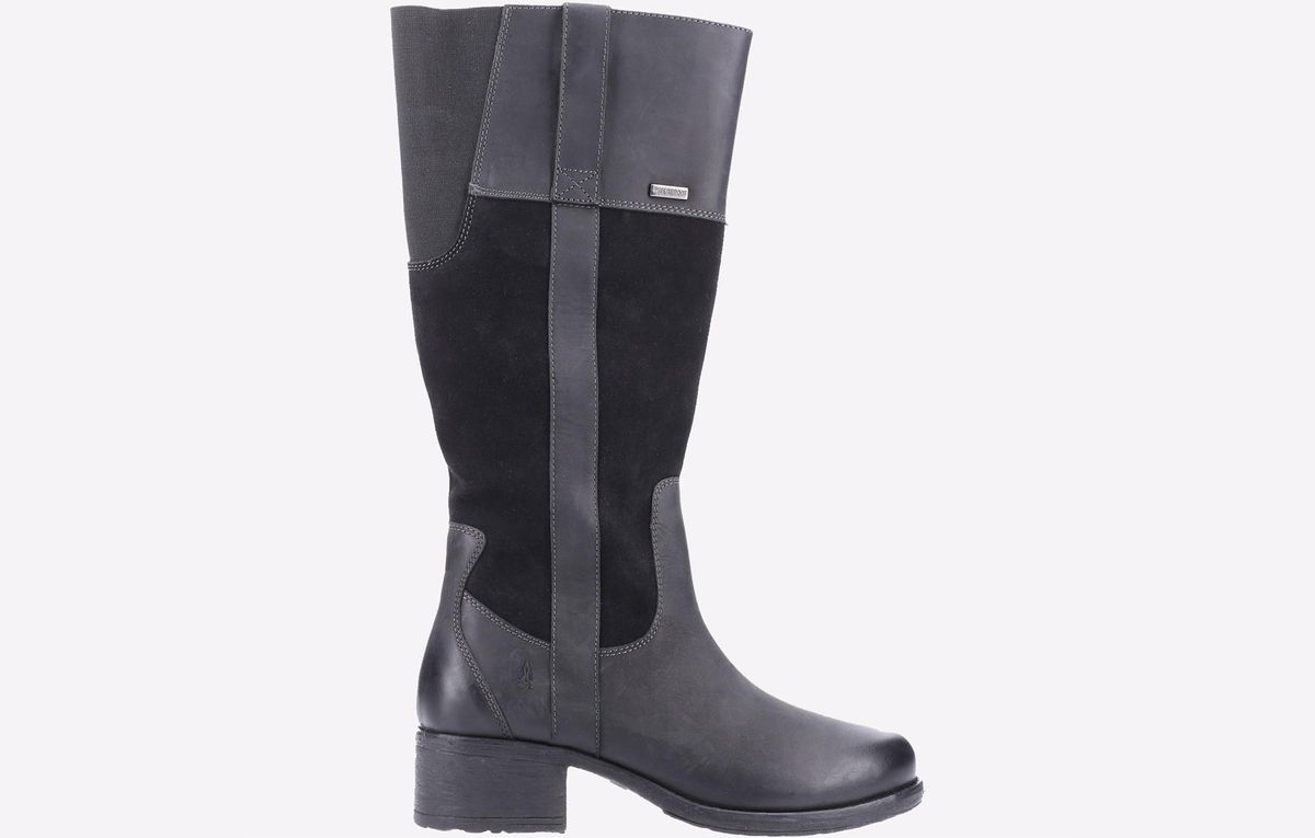 Wasserdichter kniehoher Stiefel aus Leder und Wildleder
