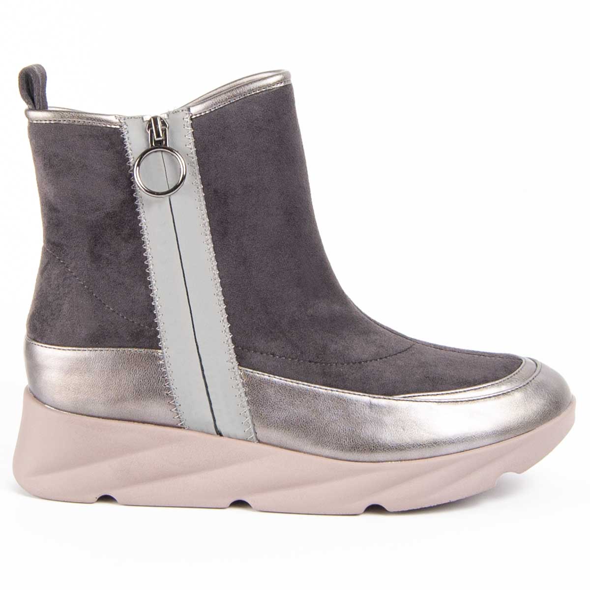 Wildleder-Keilstiefeletten mit Metallic-Besatz