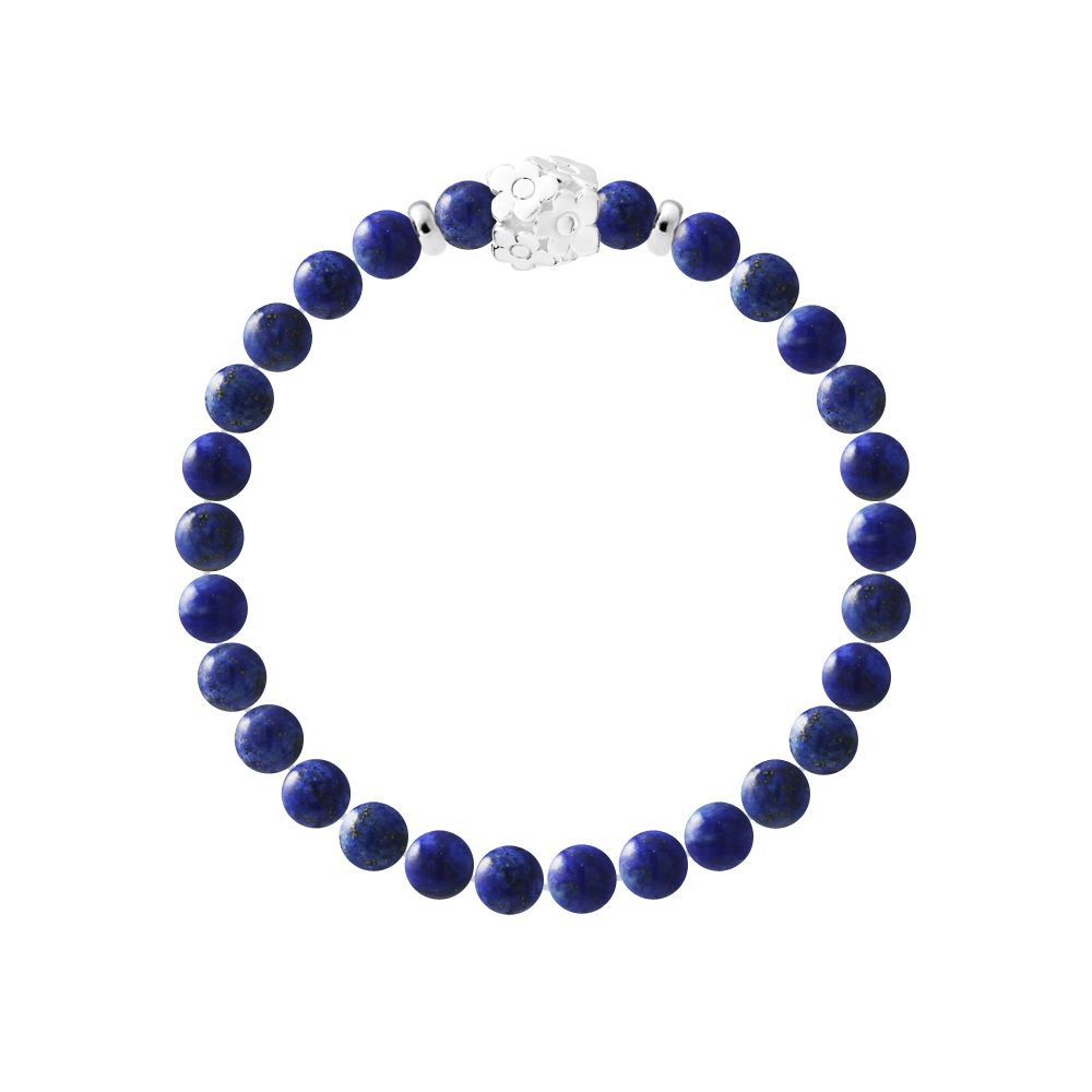 Lapislazuli-Perlenarmband mit floralem Akzent