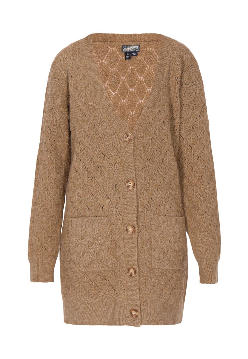 Langer Cardigan mit Rautenstrickmuster