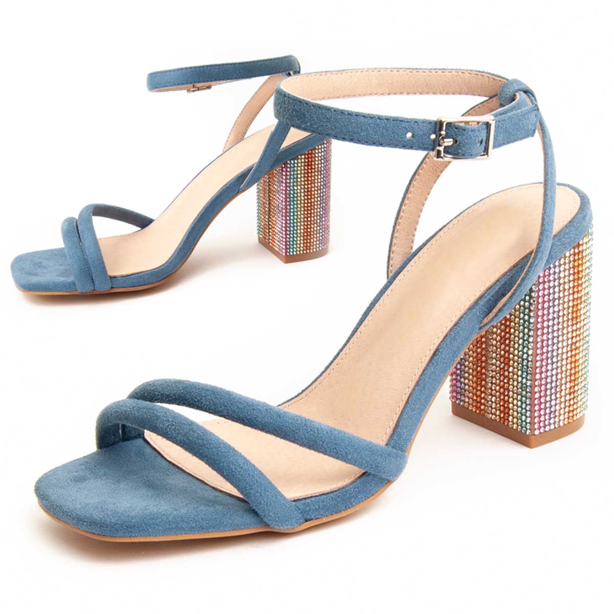 Riemchen-Sandalen mit Strass-Blockabsatz
