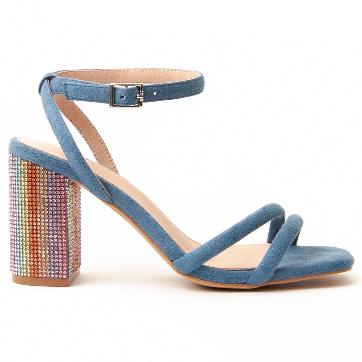 Riemchen-Sandalen mit Strass-Blockabsatz