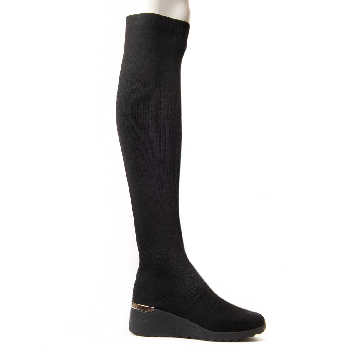 Stretch-Strick Overknee-Stiefel mit Keilabsatz