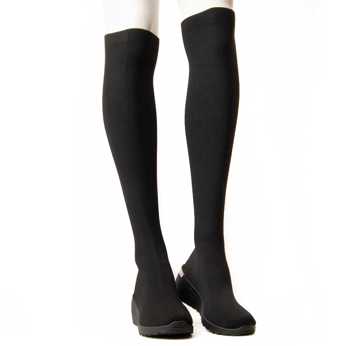 Stretch-Strick Overknee-Stiefel mit Keilabsatz