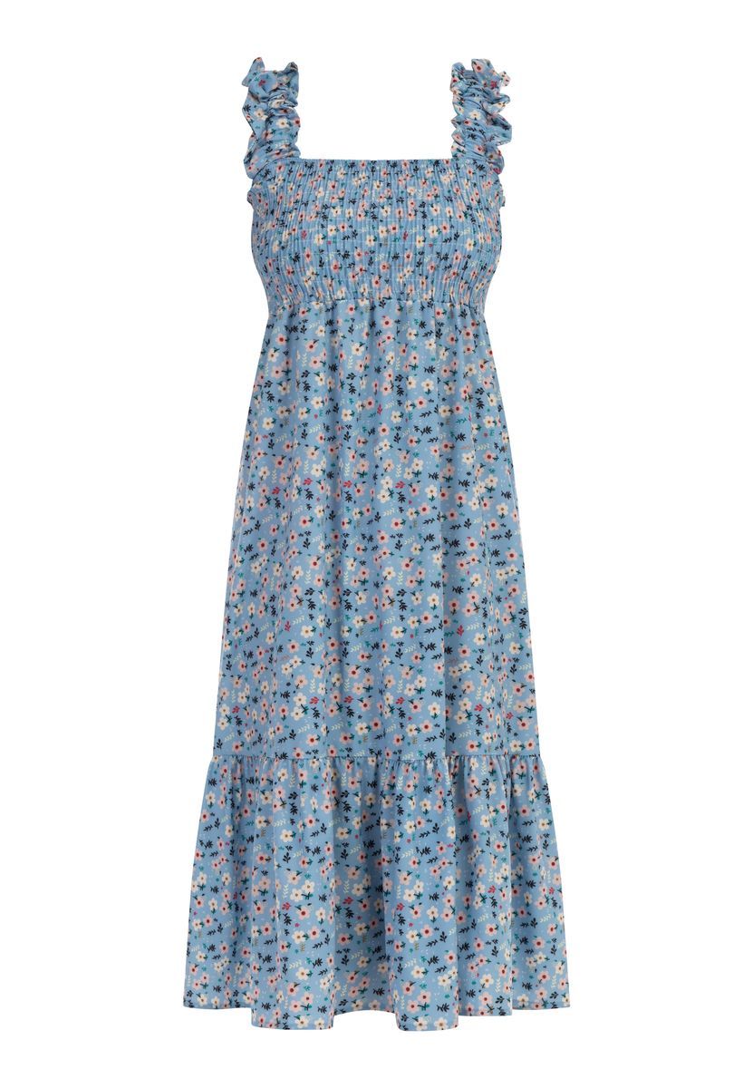 Gesmoktes Midikleid mit Blumenmuster