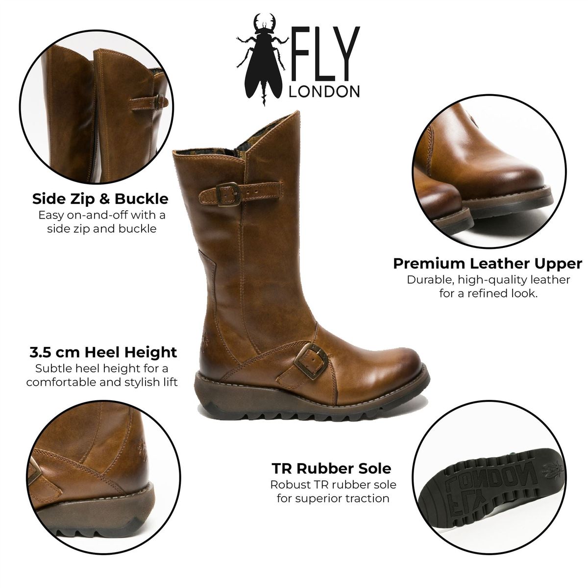 Mittelhohe Keilstiefel mit Schnallen