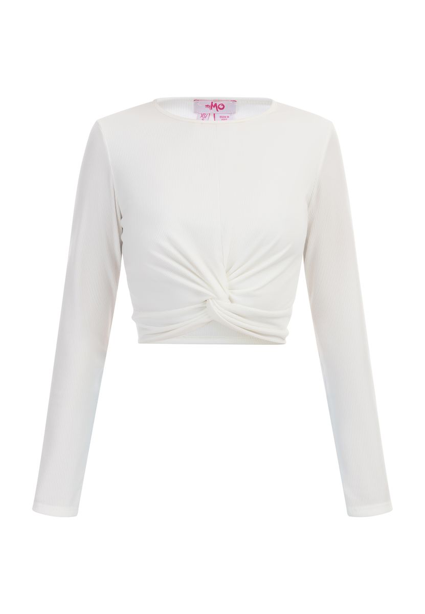 Geripptes Crop-Top mit Knotendetail