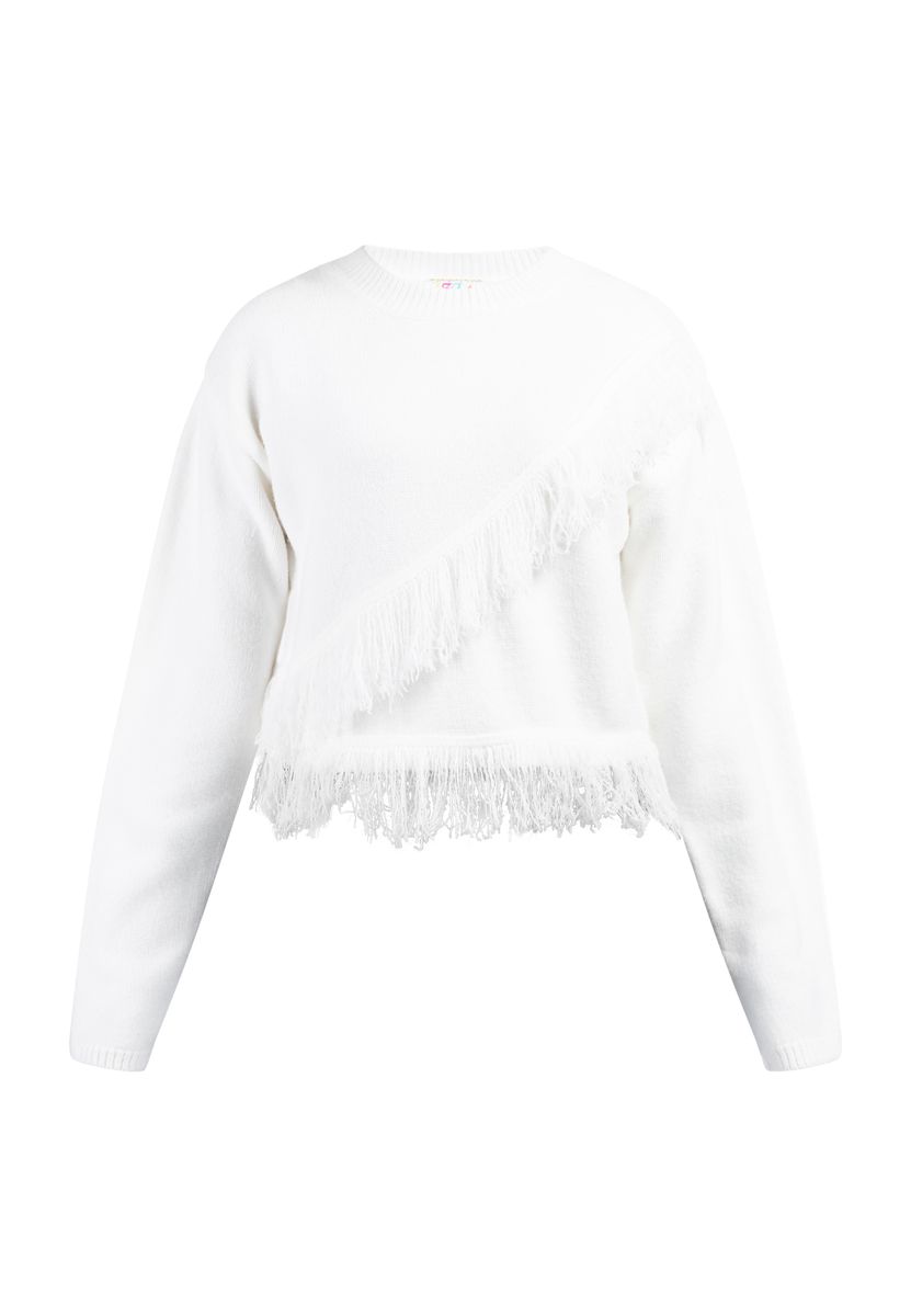 Strickpullover mit diagonalen Fransen