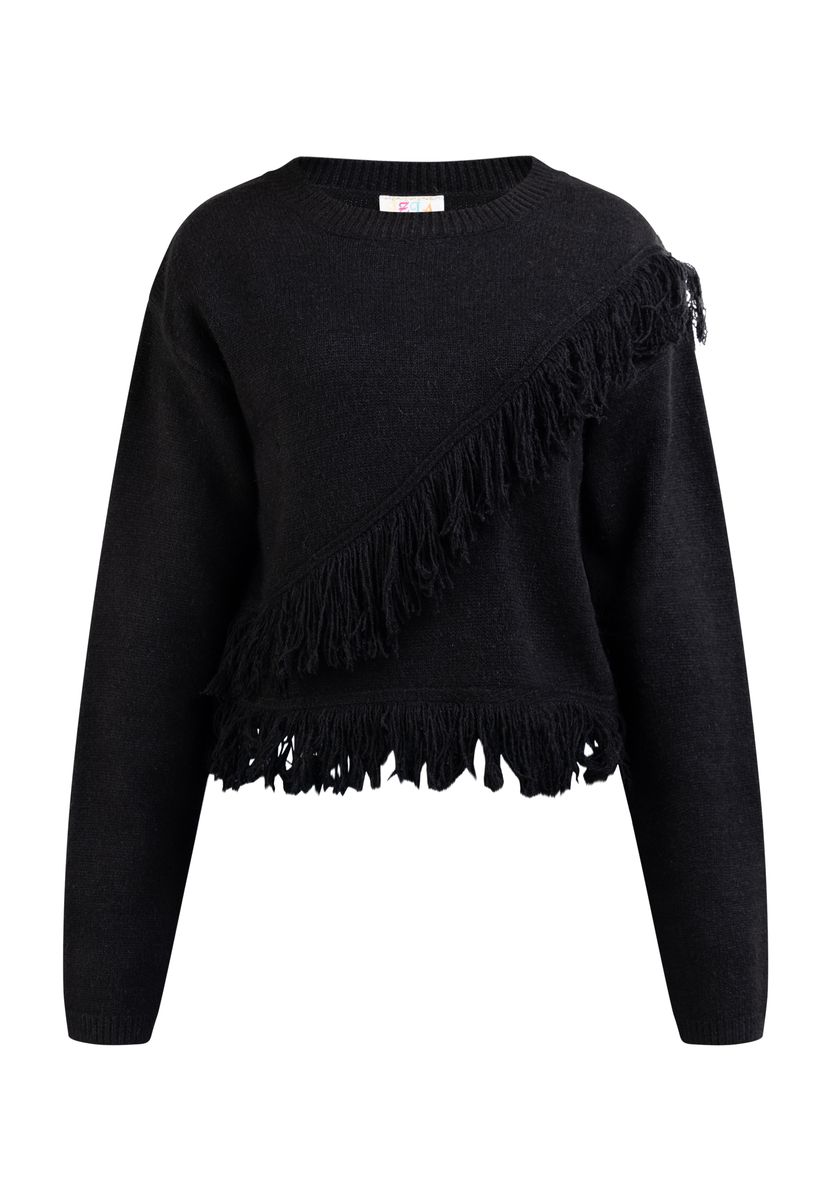 Strickpullover mit diagonalen Fransen