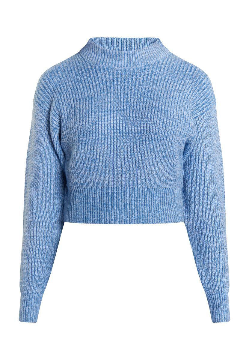 Verkürzter Rippstrick-Pullover mit Stehkragen