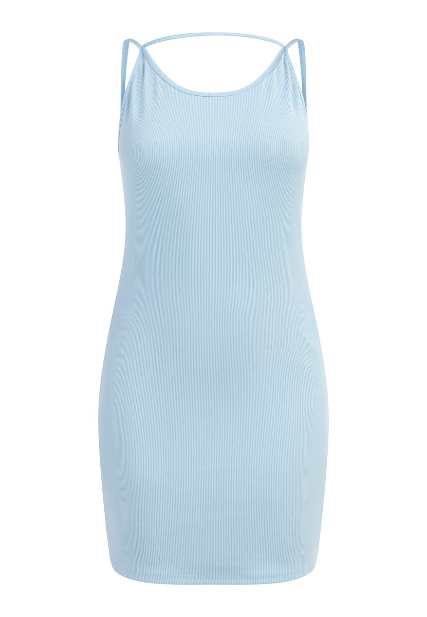 Rippstrick-Minikleid mit Spaghettiträgern