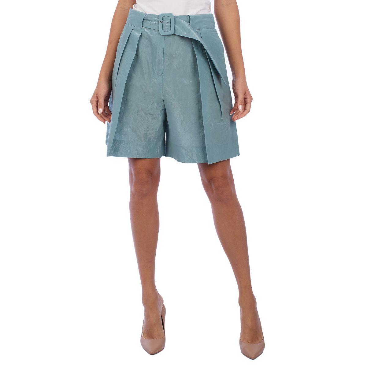 Hoch taillierte Satin-Plisseeshorts