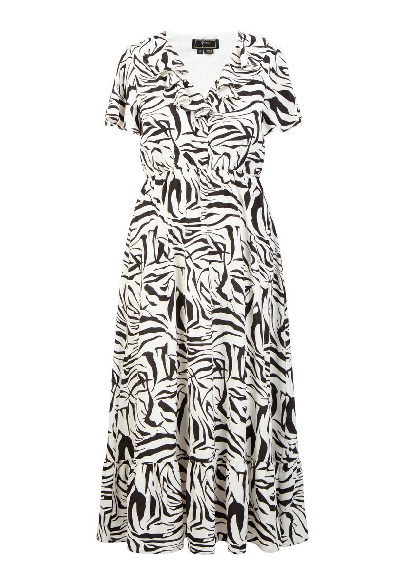 Maxikleid mit Zebra-Print und Rüschen