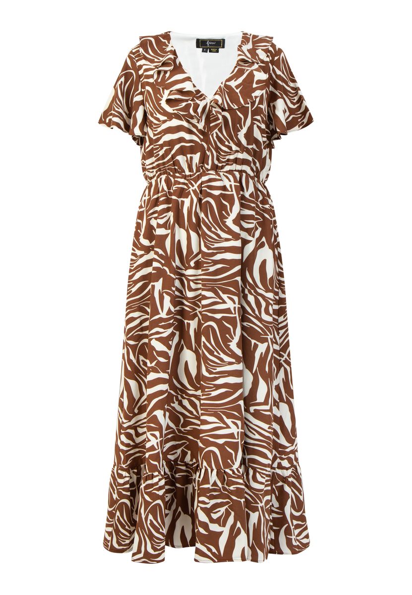 Maxikleid mit Zebra-Print und Rüschen
