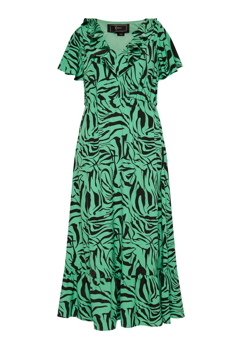 Maxikleid mit Zebra-Print und Rüschen